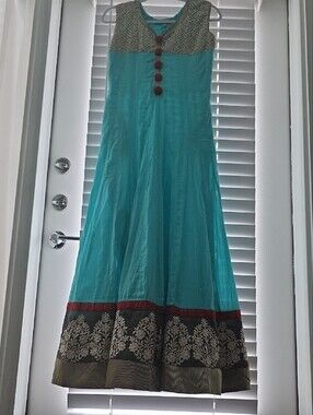 Turquoise Blue Embroidered Anarkali Frock Dress Gown